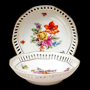 Set of 2 Mid Century Schumann Bavaria Reticulated Floral Porcelain Bowls 3.75" - Picture 1 of 11