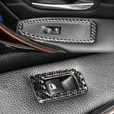 Decalques de guarnições de botão de interruptor de janela de fibra de carbono para BMW X1 F48 2016 2017 2018 - Imagem 1 de 4
