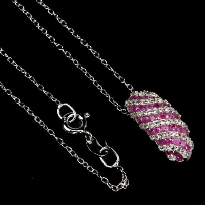 Collana In Argento Sterling 925 Con Rubino E Gemma Di Topazio Rotonda 18 - Immagine 1 di 4