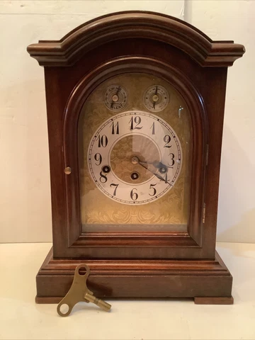 Antique Junghans German 8-day Westminster Chime Mahogany Mantel Clock. Works Cover