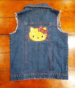 Vintage Sanrio Hello Kitty Denim Vest Sleeveless Top Girl's Size 6  - Picture 1 of 10