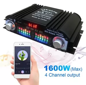 Bluetooth Audio Power Amplifier 1600W 4-Channel Home Car Remote Control FM Radio - Picture 1 of 5