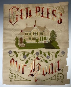 Antique Victorian Punch Paper 'God Bless Our Home' Embroidery 19th C. - Picture 1 of 8