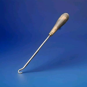 Antique Shoe Button Hook with Wood Turned Handle - Picture 1 of 12