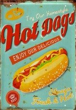 PLAQUE METAL vintage HOT DOGS  - 40 x 28 cm