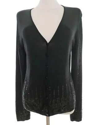 Jasper Conran  T. M Negro Cárdigan con botones Viscosa Manga larga Punto fino Le - Imagen 1 de 4