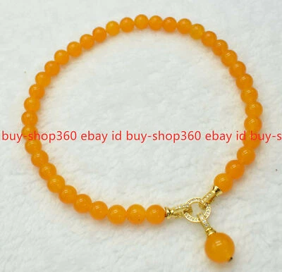 正品 8 毫米黄色黄玉宝石圆珠吊坠项链 16-28 英寸 CZ 扣环 — 第 1/4 张图片