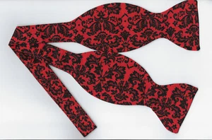 Red & Black Bow tie, Petite Floral Damask, Wedding, Prom, Event Self-tie Bow tie - Picture 1 of 5