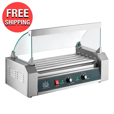 CARNIVAL KING 12 Hot Dog Griller Roller with 5 Grill Rollers and Sneeze Guard 120 Volts 650W