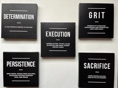 Motivational Wall Art Canvas 8x8 Black Quote Office Decor Grit Sacrifice Hustle  - Imagem 1 de 2