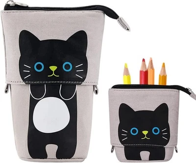Hillylolly Cat Pencil Case - Cute Telescopic Stand Holder, Adjustable Canvas - Image 1 of 4