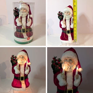 Santa Claus Lighted Tree Topper Holding Candle Lights, Porcelain Head, 10" Tall - Picture 1 of 17
