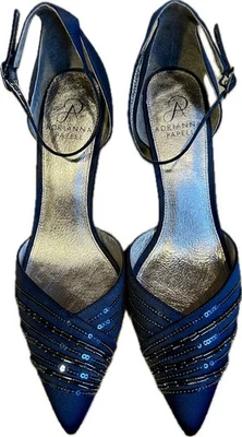 Adrianna Papell Helma Size 9.5 Navy Blue Heels Beaded Closed Toe Satin  - Image 1 of 4