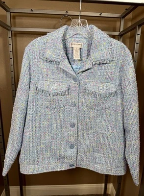 全新无标签 Drapers & Damons 流苏衬里夹克外套蓝色纹理小号大号 — 第 1/4 张图片