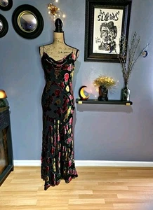 VTG 90s Monsoon Long Bias Cut Devore Slip Dress UK 10/12 (US 8) - Picture 1 of 15