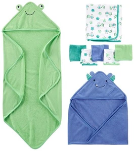 Unisex Babies' 8-Piece Towel and Washcloth Set, Blue/Green/White, One Size - Picture 1 of 4
