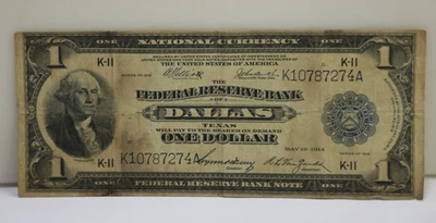 1914 $1 National Currency Dallas Texas K107872274A F (Stained) - Image 1 of 2