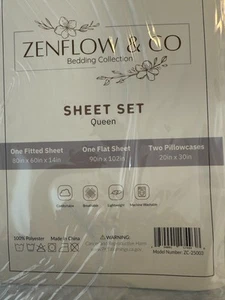 Juego de sábanas Queen 4 piezas blancas 100 % poliéster-1 ajustadas, 1 plana, 2 fundas de almohada - Imagen 1 de 5
