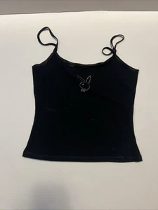 Vintage Original 70er Jahre schwarz Playboy Bunny Strass Logo Tank Top Spandex Gr. S - Bild 1 von 4