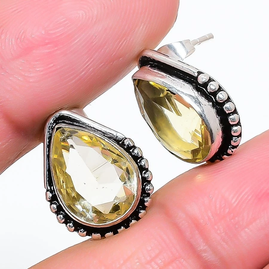 Pendiente de cuarzo limón hecho a mano de plata de ley 925 tamaño 0,75" Foto 1 de 1