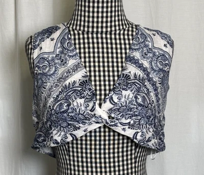 C&C California 100% Linen Top Womens Sz M Blue & White Crop Boho Coastal NWT - Image 1 of 4