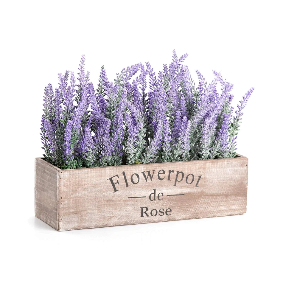 Planta de lavanda falsa con bandeja decorativa caja de madera 14"- decoraciones de primavera para... Foto 1 de 4