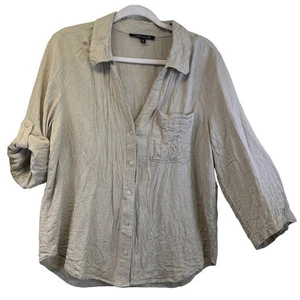 Larry Levine Womens Size XL Khaki Linen Blend Roll-up Tab Sleeves Summer Jacket - Picture 1 of 9