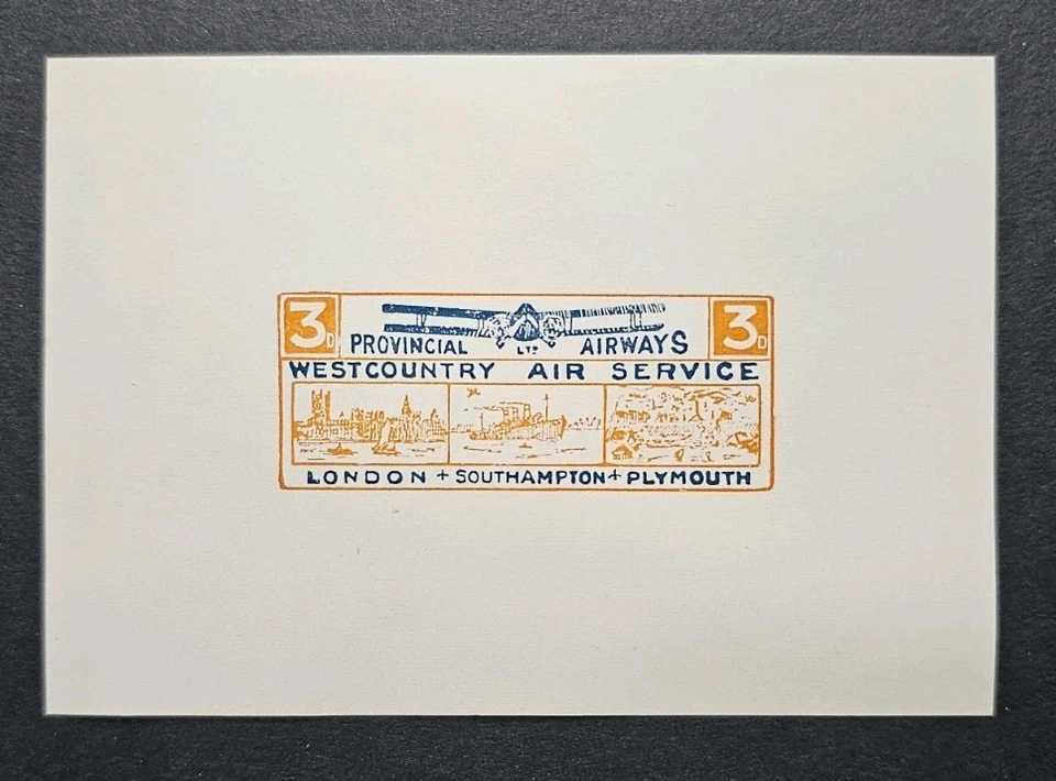 Great Britain Aviation 1933 Air Mail PROOF COLOUR TRIAL. Provincial Airways - Image 1 of 1