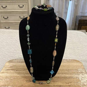 Vintage Premier Designs Multicolored Glass Beaded Necklace And Bracelet Set - Picture 1 of 5