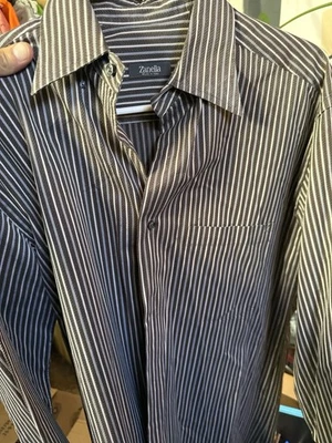 Camisa de Vestir Zanella Hecha en Italia Para Hombre M Marrón Rayas Lujo Algodón Italiano Foto 1 de 4