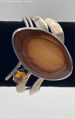 Brazalete Brazalete Joyería Fina Clásica Pulida Alto Citrino Marrón Plata de Ley Foto 1 de 4