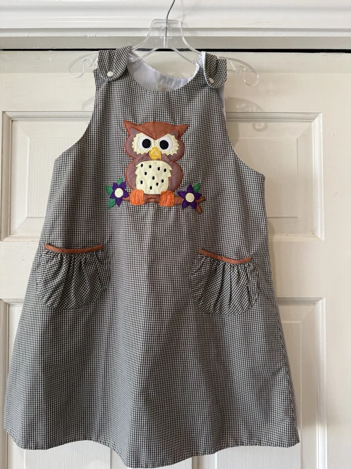 Vestido Rosalina Talla 4 Búho Jersey Verde Y Marrón Adorable Bolsillos Excelente Con Foto 1 de 4