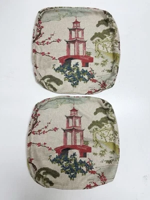 Juego de 2 fundas de almohada Regal Zen Toile Basketweave lino pagoda chinoiserie Foto 1 de 4