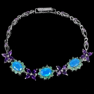 925 Sterling Silver Bracelet Oval Blue Opal 5x4mm Amethyst Emerald Gemstone 7.5 - Picture 1 of 14