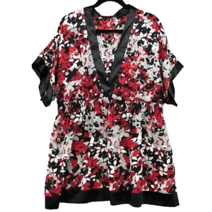 Apt 9 Kimono Shirt Black Red Floral Short Sleeve Elastic Waist Womens Plus 2X - Picture 1 of 8