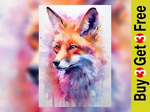 Majestic Charm: Watercolor Painting Print of a Fox Portrait 5"x7" - Picture 1 of 6