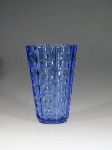 Vintage tschechisches Glas Mitte des Jahrhunderts modern blau Vase kreisförmige Motive um 1960 - Bild 1 von 6