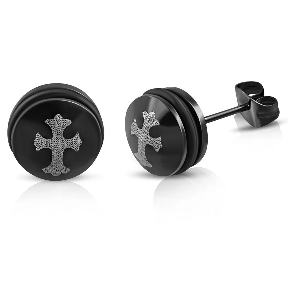 2er Set Edelstahl Ohrstecker Kelten Kreuz Celtic Cross schwarz Biker Gothic - Bild 1 von 1