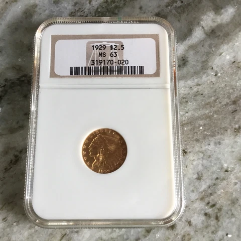 1929 $2.50 Indian Head Quarter Eagle Gold NGC MS63 Brilliant Uncirculated Coin Cover