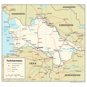 Turkmenistan Road Highway Transportation Map Country Nation Poster Print XL - Picture 1 of 1