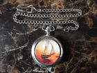YACHT SCHOONER SHIP CHROME POCKET WATCH WITH CHAIN