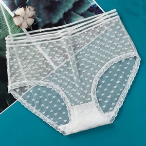 Women Heart Lace Briefs Triangle Underpants See Through Underwear Panties - Picture 1 of 17
