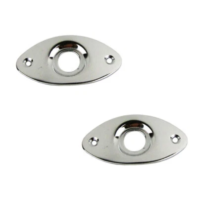 2PCS Chrome Electric Guitar Oval Jack Plates Curved Jack Plate Metal - Image 1 of 4