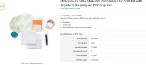 (5) McKesson 25-5862 Medi-Pak Performance I.V. Start Kit with Tegaderm Dressing - Picture 1 of 1