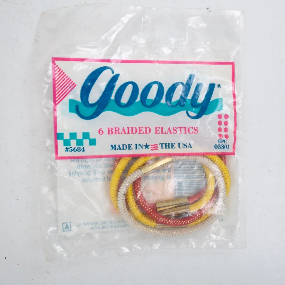 Vtg 1990 NOS Goody Braided Tinsel Elastic Ponytail Holders 8Count #5684 USA