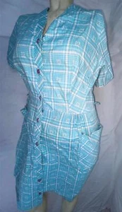 Vintage 60er Jahre M blau weiß gestreift Knopf Haus Arbeit Kleid - Bild 1 von 12