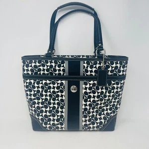 Vintage Coach Tote Shoulder Bag Black White Chelsea Heritage Signature Logo C - Picture 1 of 24
