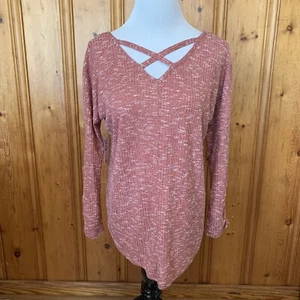Bobbie Brooks Size Large Woman's Knit Knot-Front Long Sleeve Top Button Accents - Picture 1 of 10