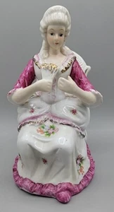 Victorian Style Figurine Lady Pink Flower Dress Sitting With Fan Germany Vintage - Picture 1 of 13
