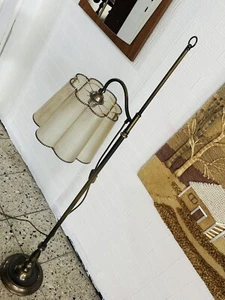 Messing Stehlampe Ard Deco Vintage WildLeder Schirm Gestell Messing Bronze - Bild 1 von 21